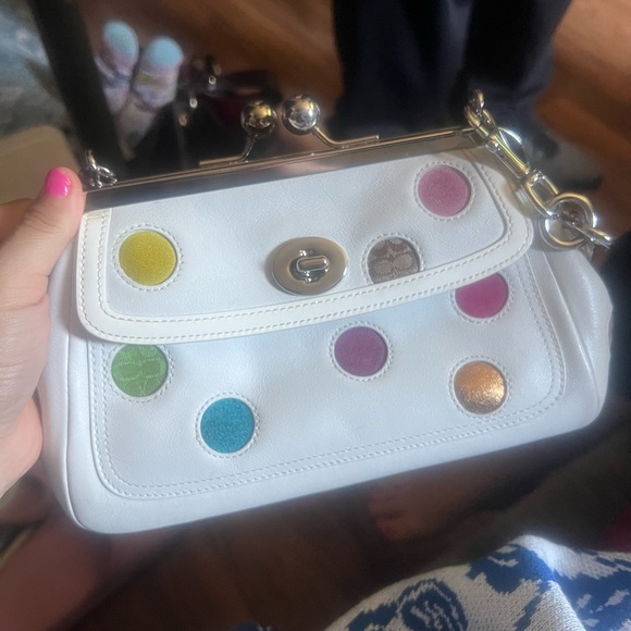 NWOT COACH SPECIAL EDITION MULTI COLORED POLKA DOT KISSLOCK FRAME SATCHEL BAG - Picture 4 of 9